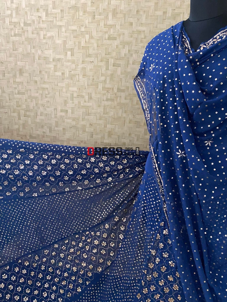 Navy Blue Mukaish Lehenga Set Kamdani