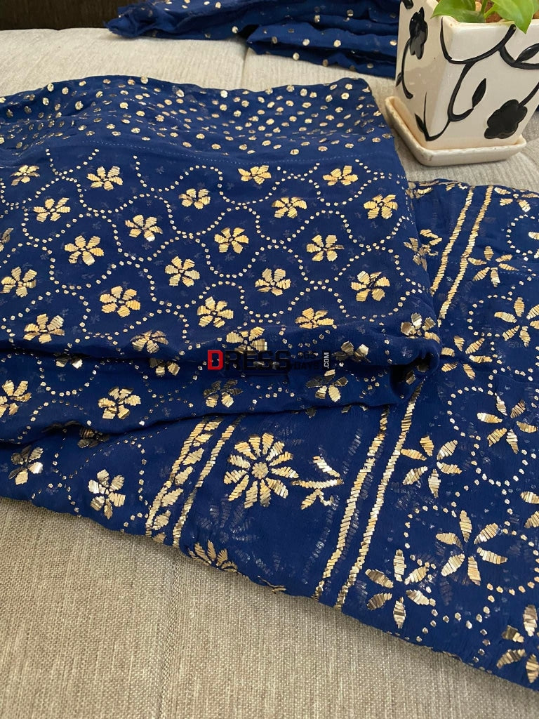 Navy Blue Mukaish Lehenga Set Kamdani