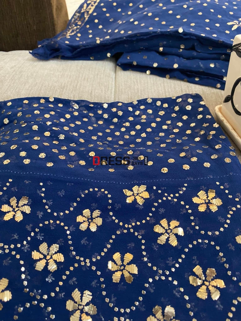 Navy Blue Mukaish Lehenga Set Kamdani
