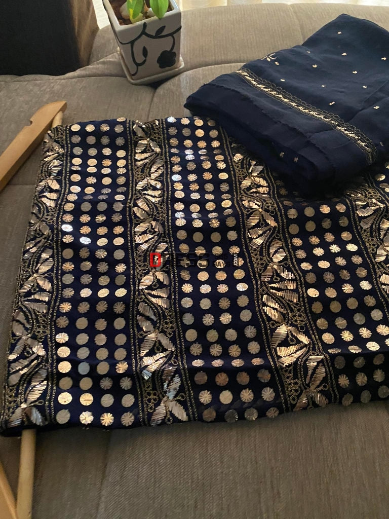 Navy Blue Pure Georgette Kamdani Suit Chikankari Suits