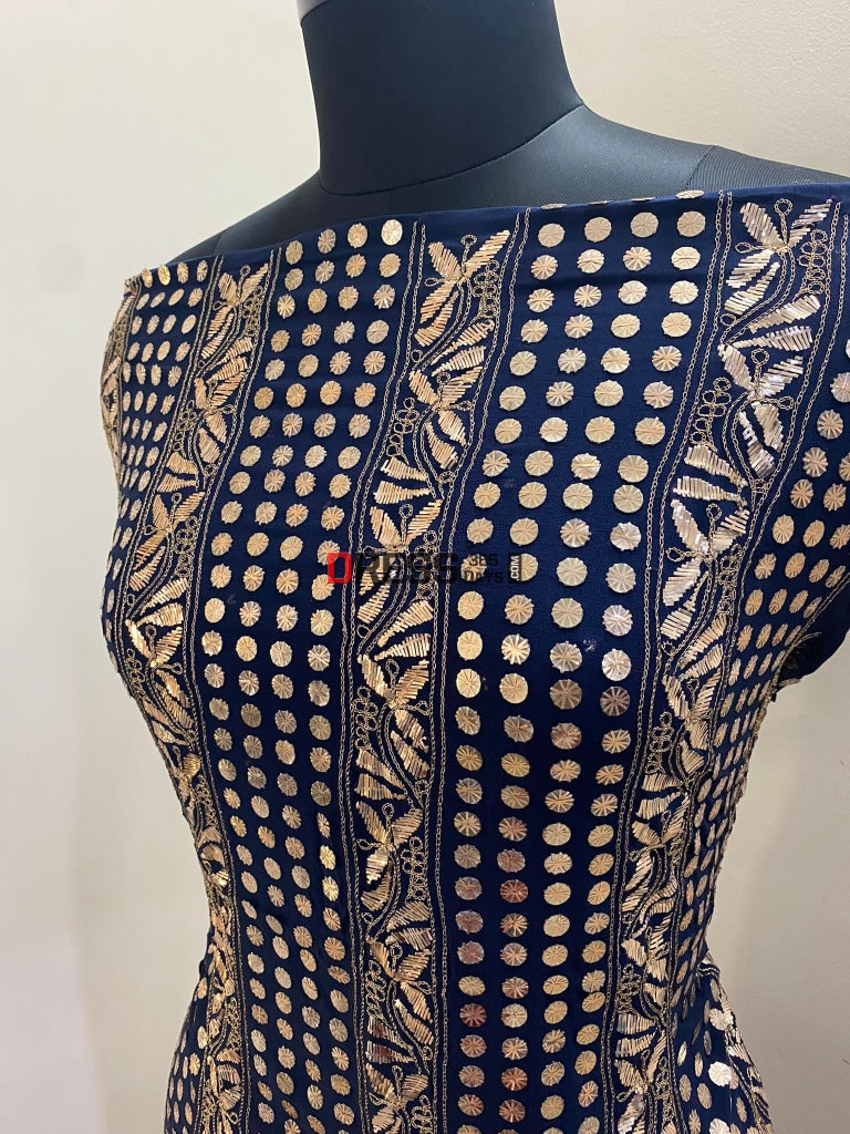 Navy Blue Pure Georgette Kamdani Suit Chikankari Suits