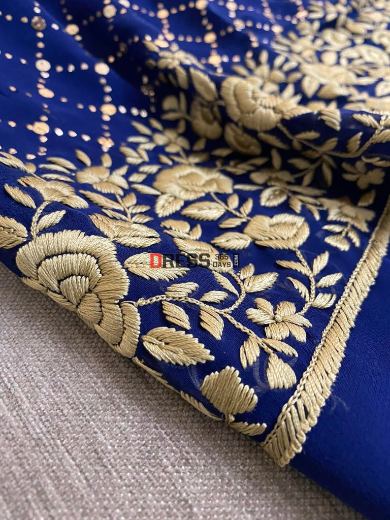 Navy & Gold Kamdani Parsi Gara Suit Chikankari Suits