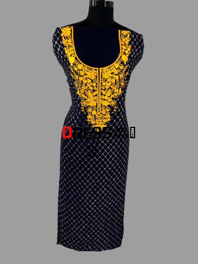 Navy & Golden Yellow Parsi Gara Kamdani Suit Suits