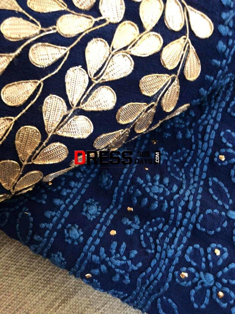 Navy Hand Embroidered Gota Patti Chikankari Suit Suits