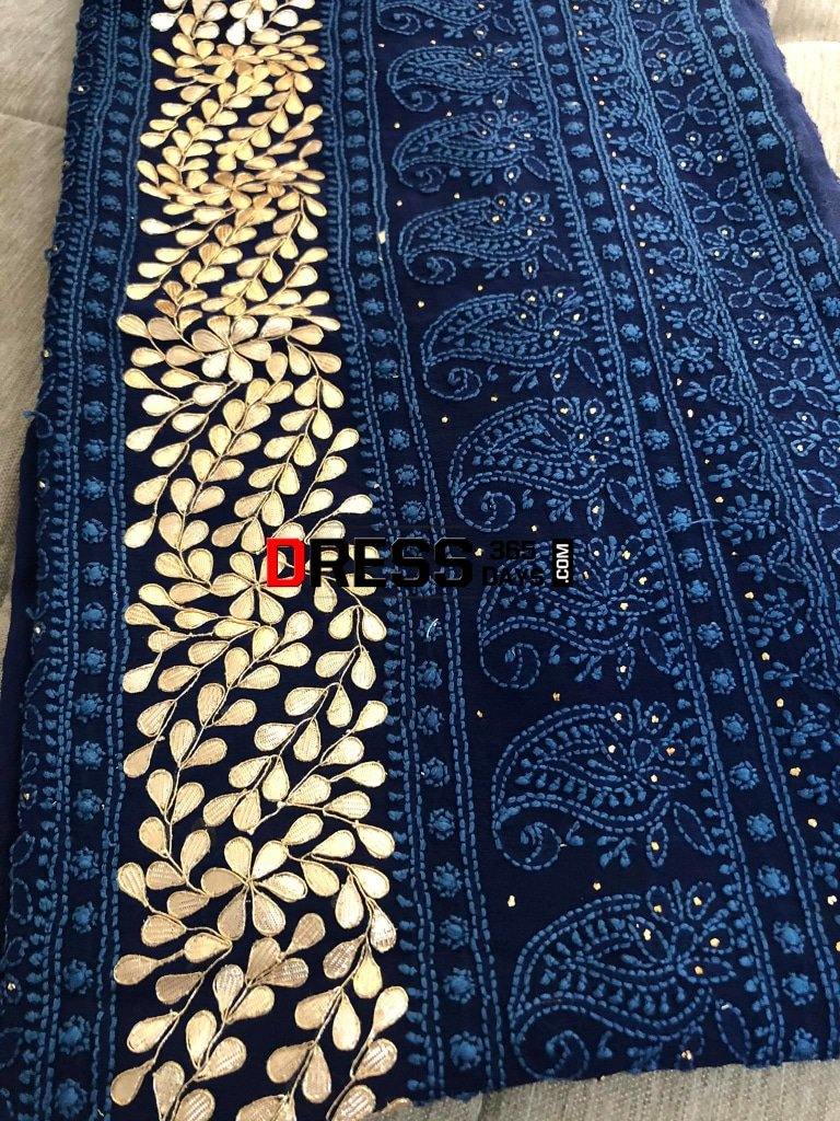 Navy Hand Embroidered Gota Patti Chikankari Suit Suits