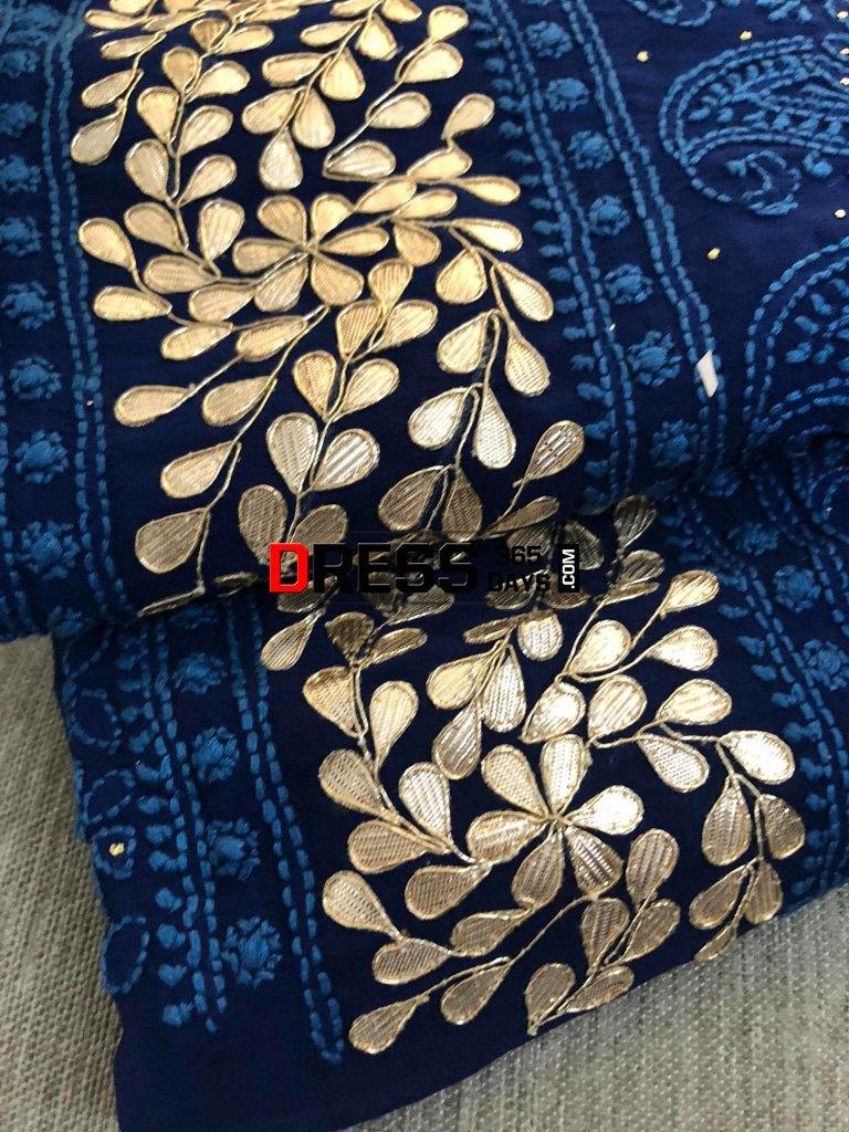 Navy Hand Embroidered Gota Patti Chikankari Suit Suits
