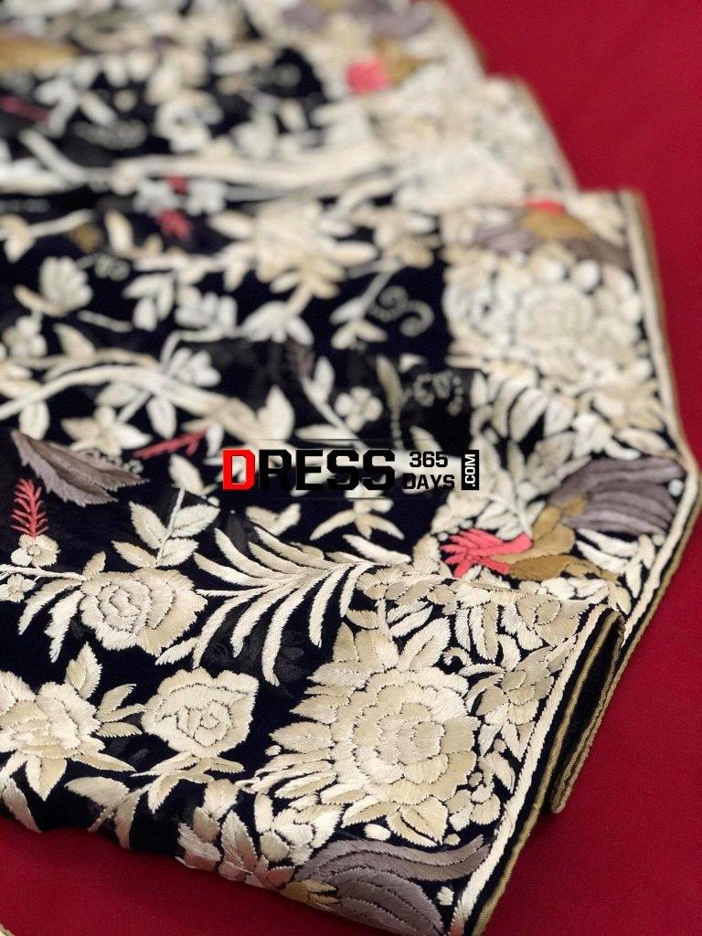 Navy Hand Embroidered Parsi Gara Saree