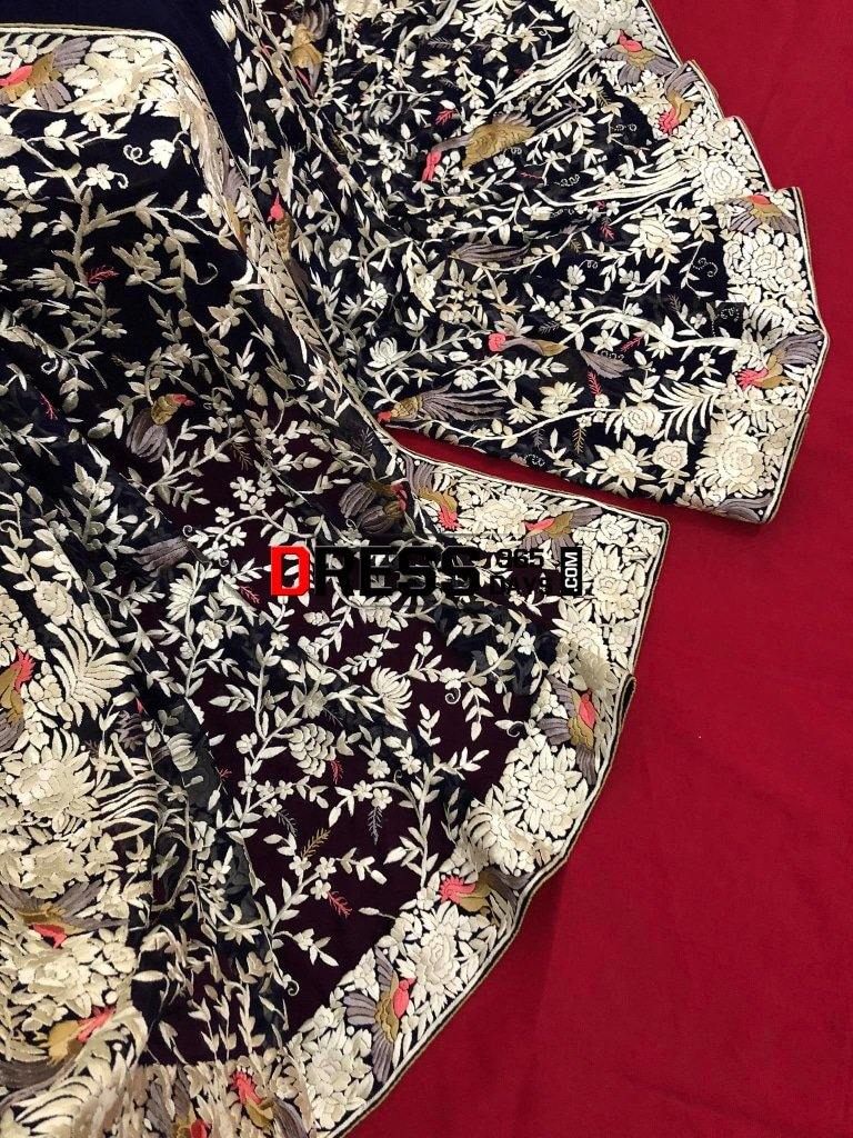 Navy Hand Embroidered Parsi Gara Saree