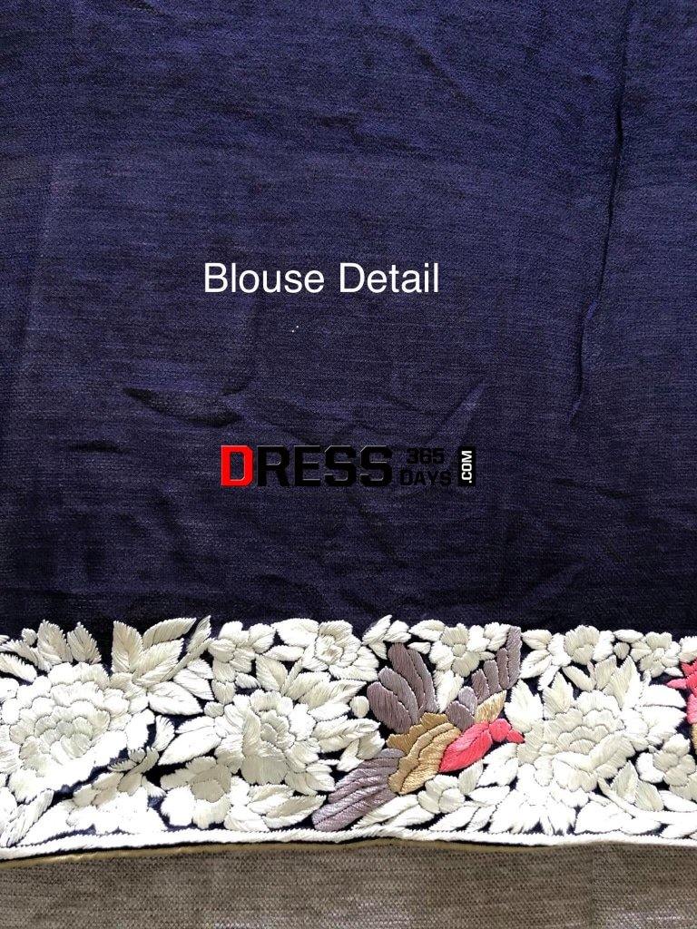 Navy Hand Embroidered Parsi Gara Saree