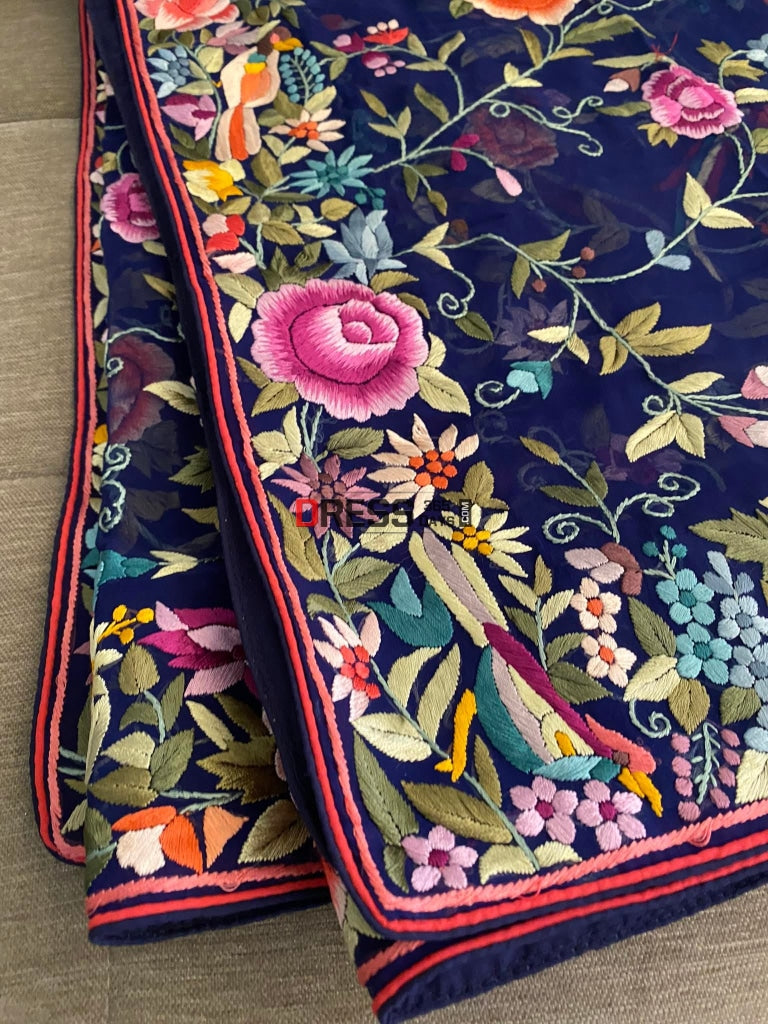 Navy Multicolour Parsi Gara Dupatta