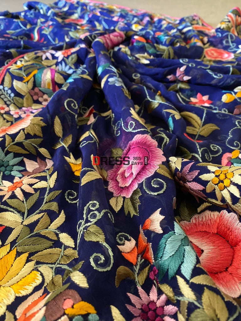 Navy Multicolour Parsi Gara Dupatta