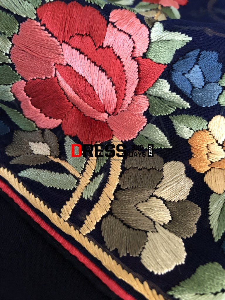 Navy Multicolour Parsi Gara Hand Embroidered Dupatta
