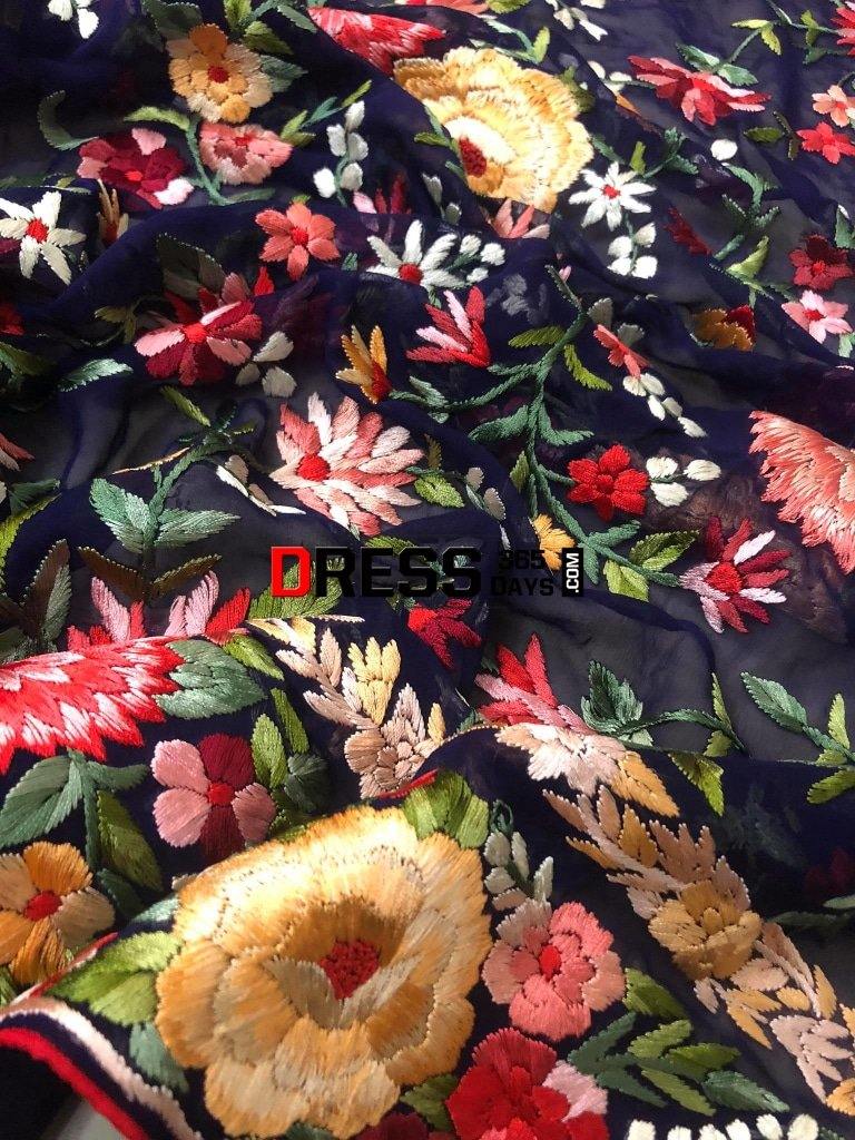 Navy Parsi Gara Hand Embroidered Dupatta