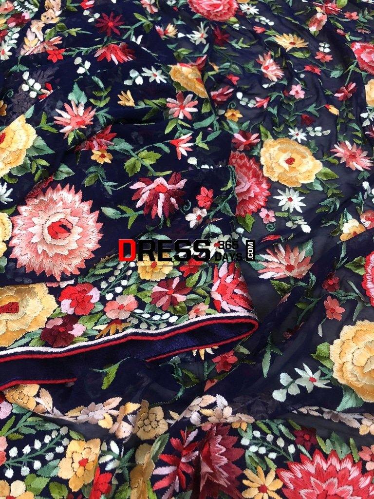 Navy Parsi Gara Hand Embroidered Dupatta