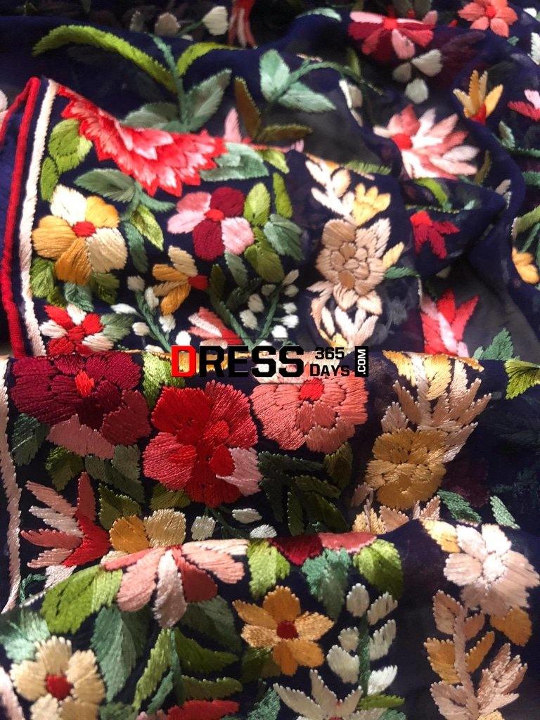 Navy Parsi Gara Hand Embroidered Dupatta