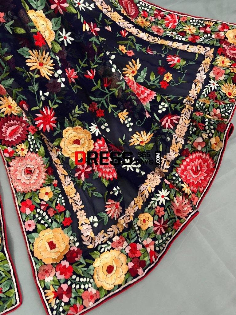 Navy Parsi Gara Hand Embroidered Dupatta