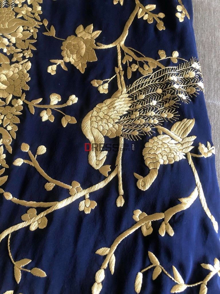 Navy Parsi Gara Saree With Gold Embroidery