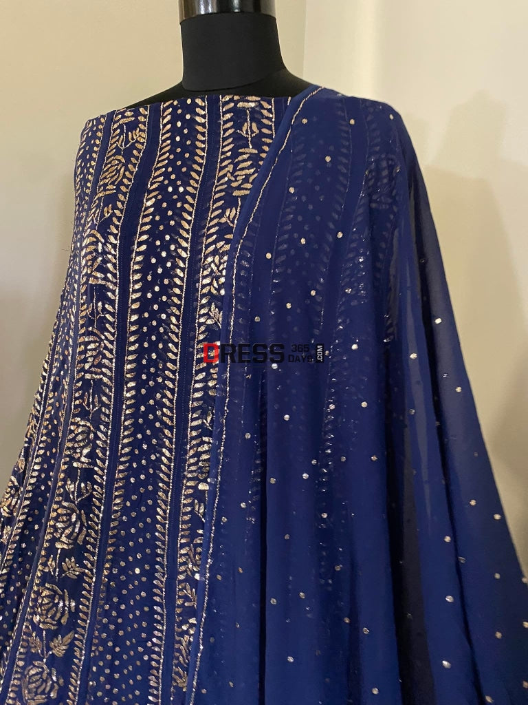 Navy Pure Georgette Kamdani Anarkali
