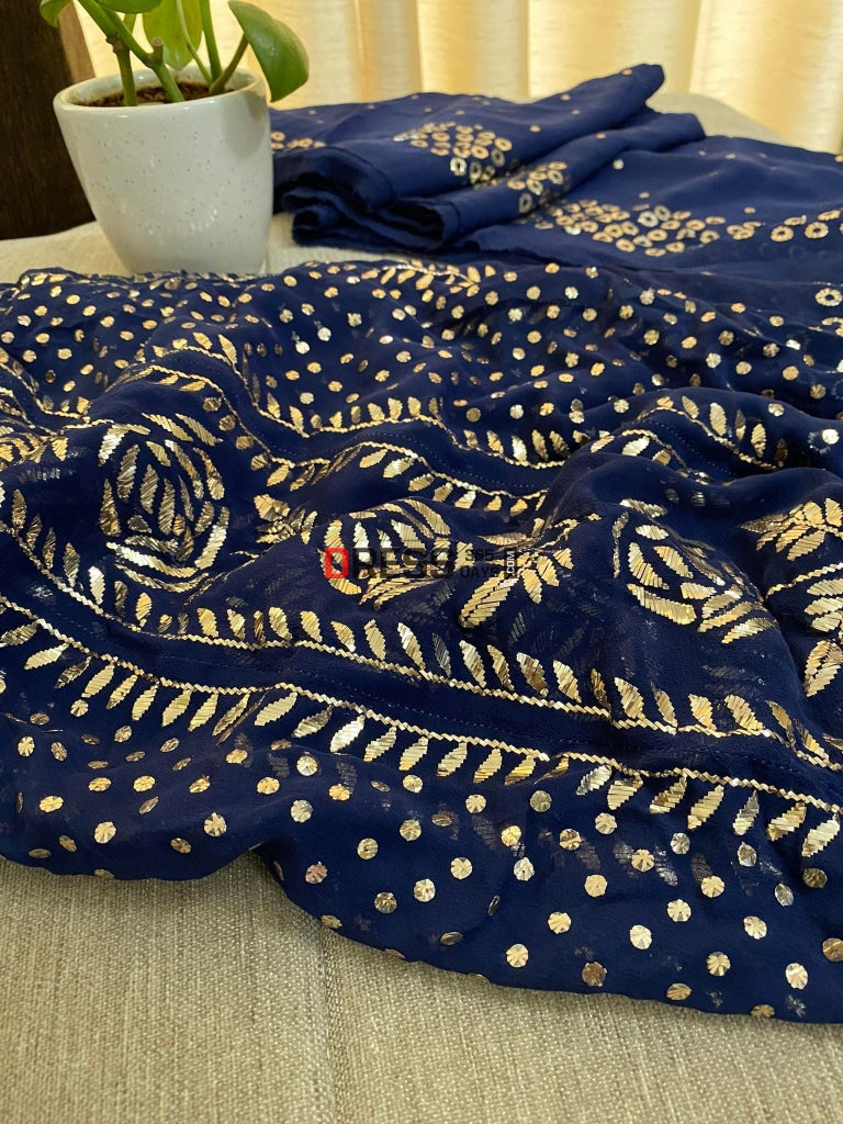Navy Pure Georgette Kamdani Anarkali