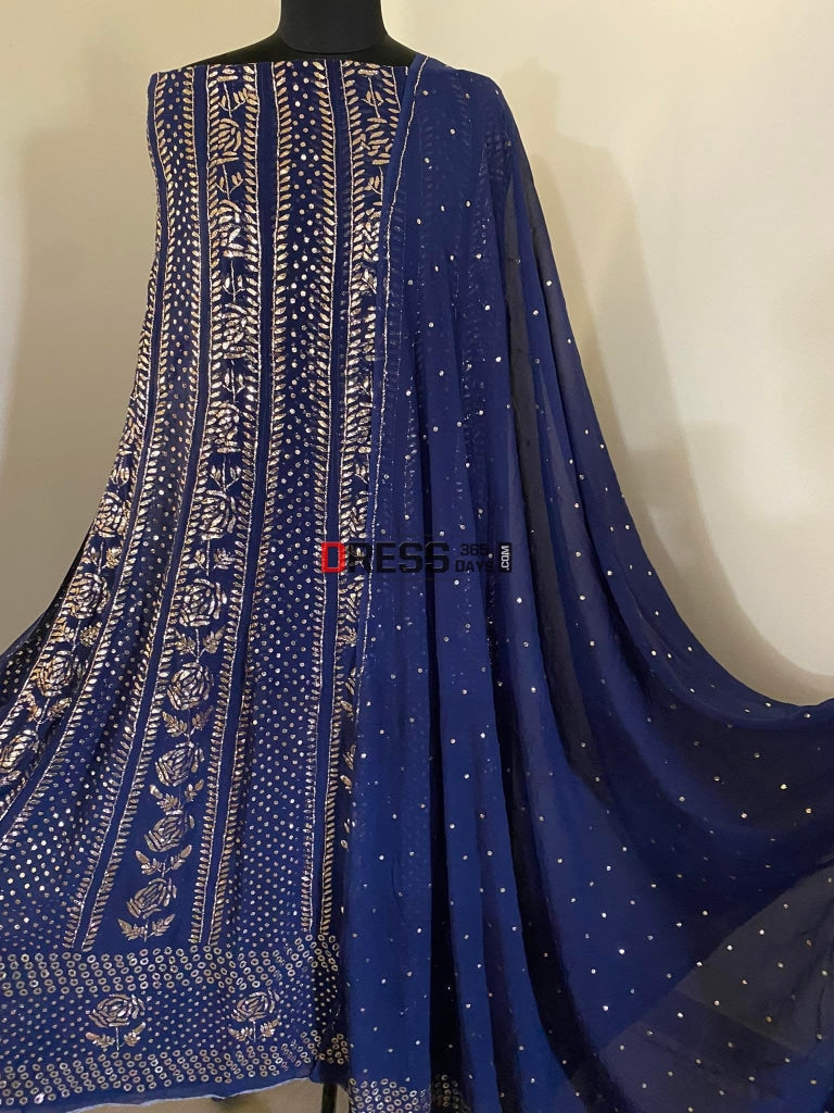 Navy Pure Georgette Kamdani Anarkali