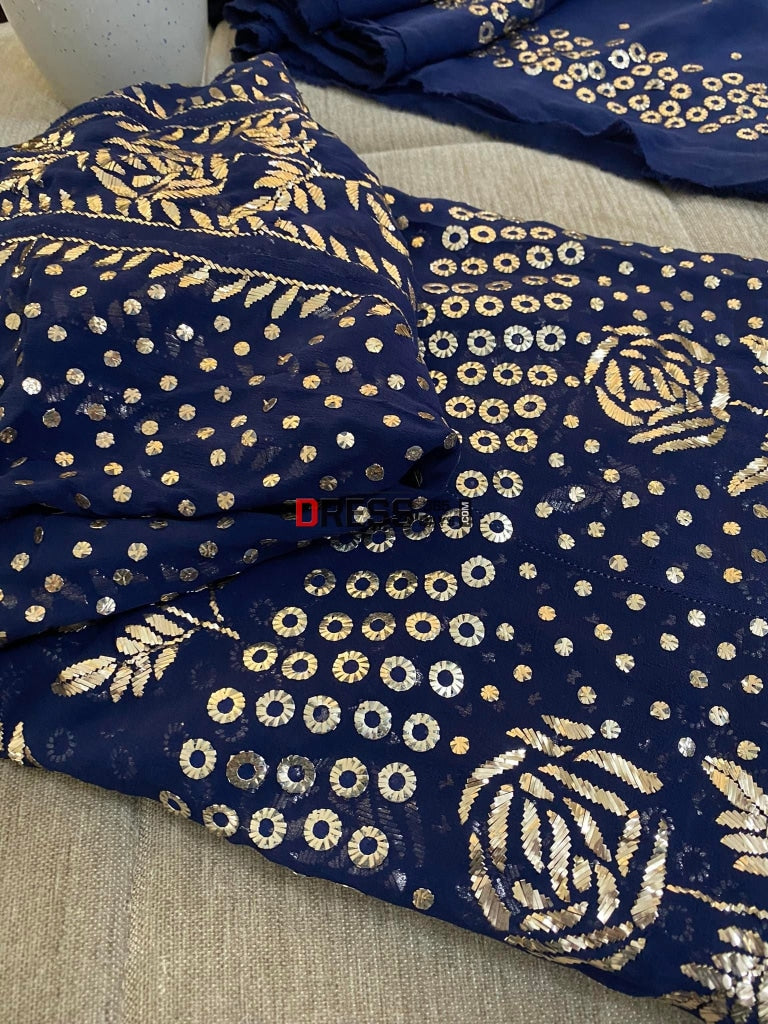 Navy Pure Georgette Kamdani Anarkali