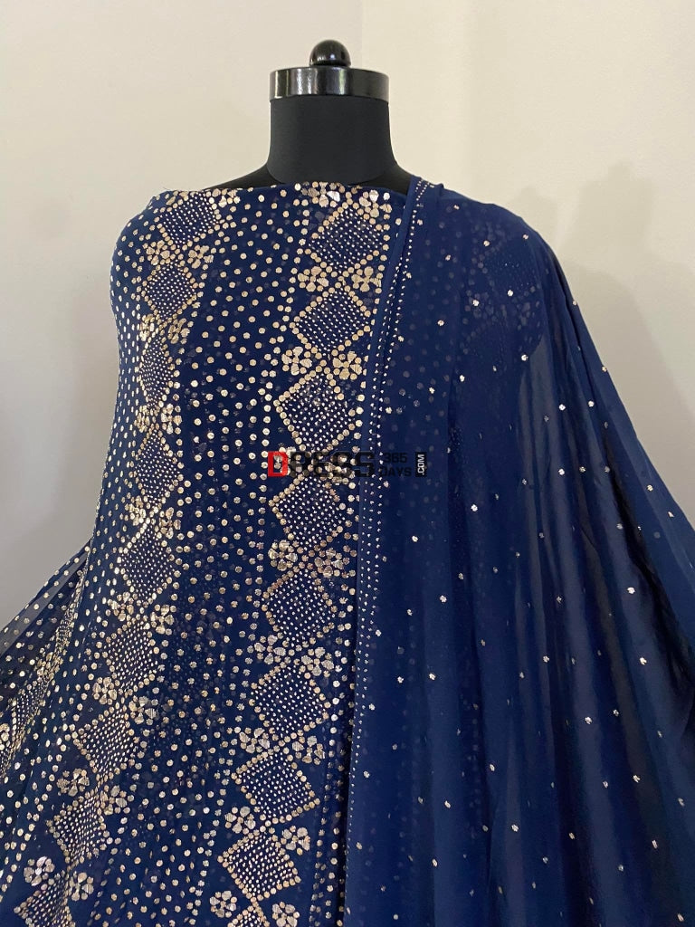 Navy Pure Georgette Mukaish Anarkali Kamdani