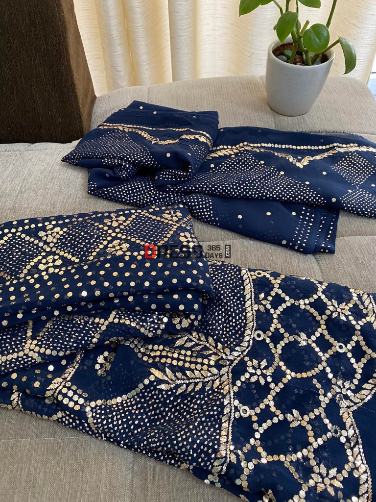 Navy Pure Georgette Mukaish Anarkali Kamdani