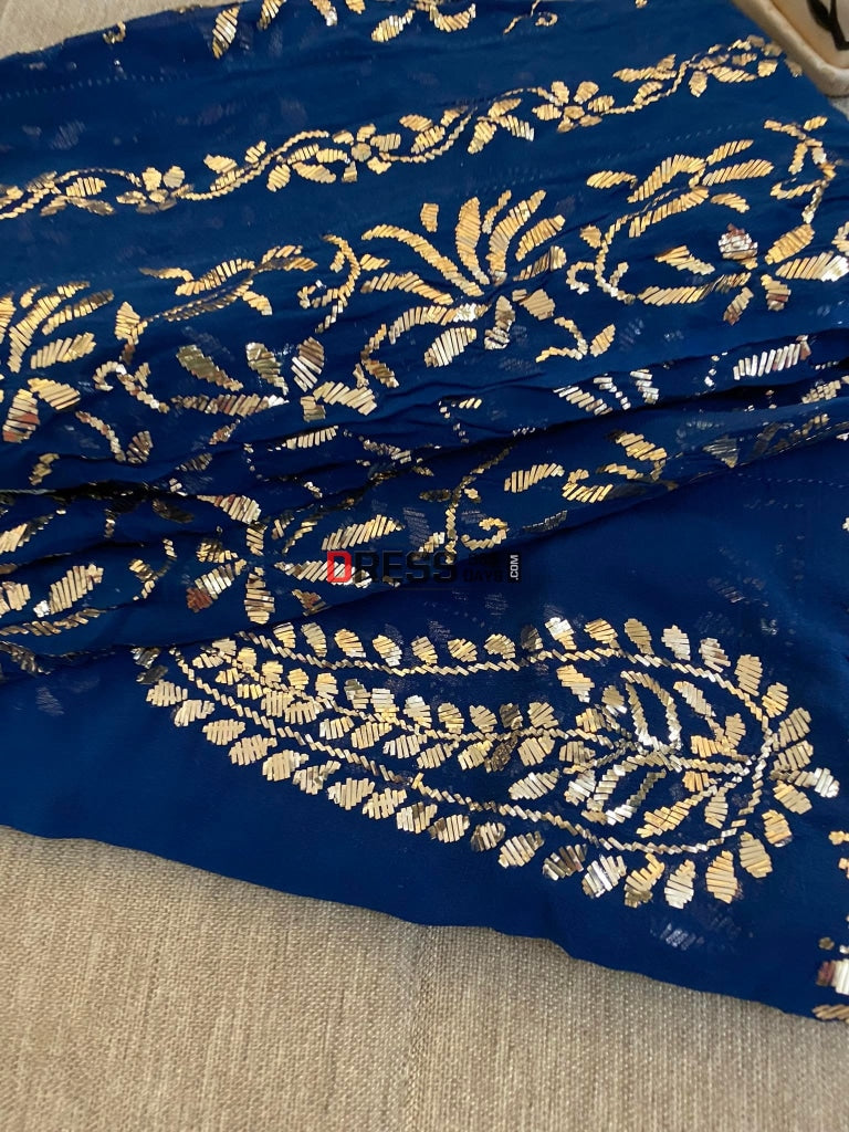Navy Pure Georgette Mukaish Anarkali Kamdani