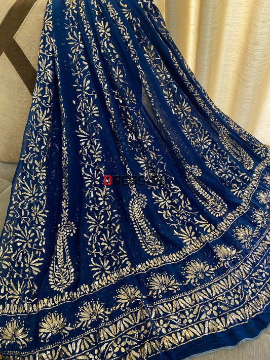 Navy Pure Georgette Mukaish Anarkali Kamdani