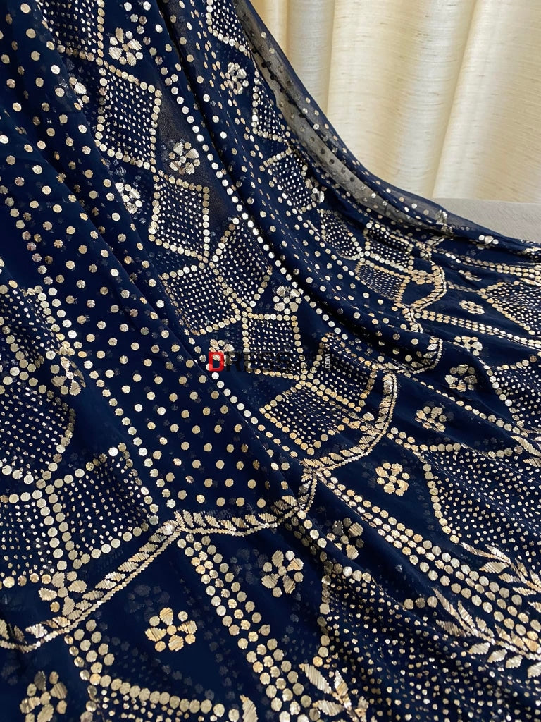 Navy Pure Georgette Mukaish Anarkali Kamdani