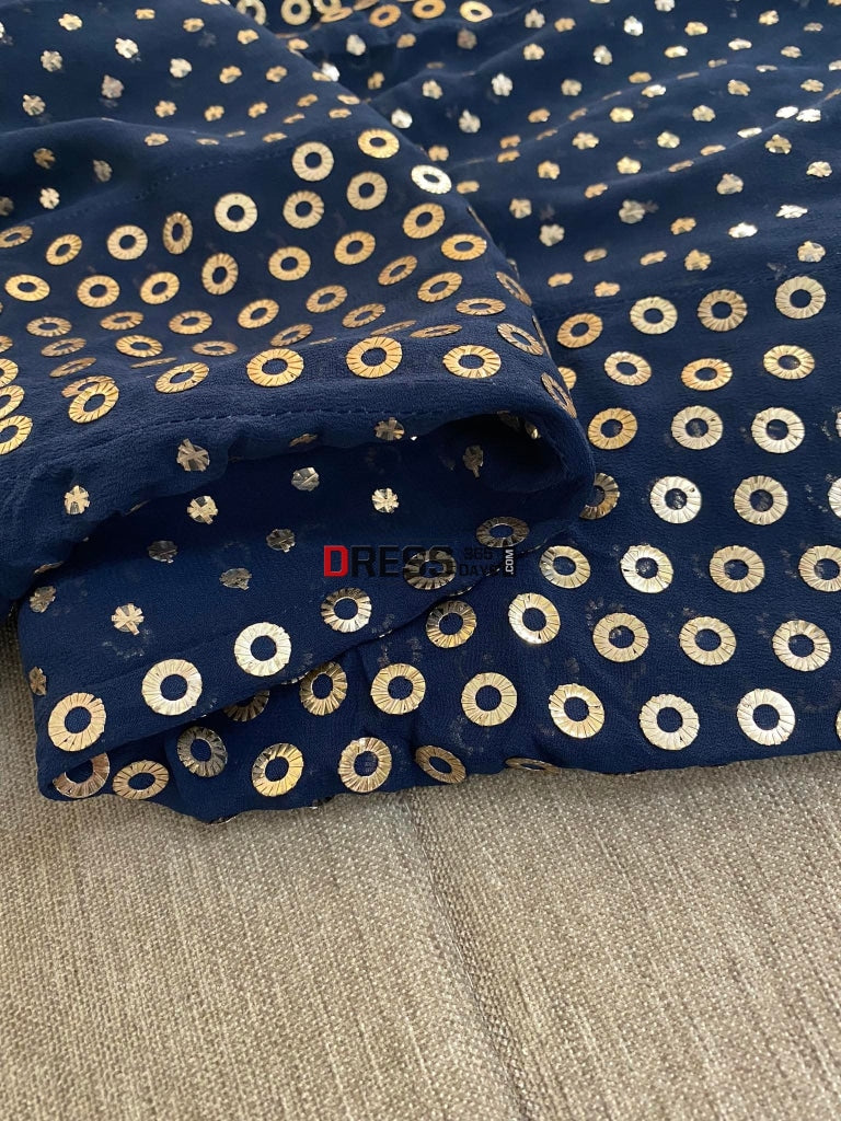 Navy Ring Mukaish Anarkali Suit Chikankari