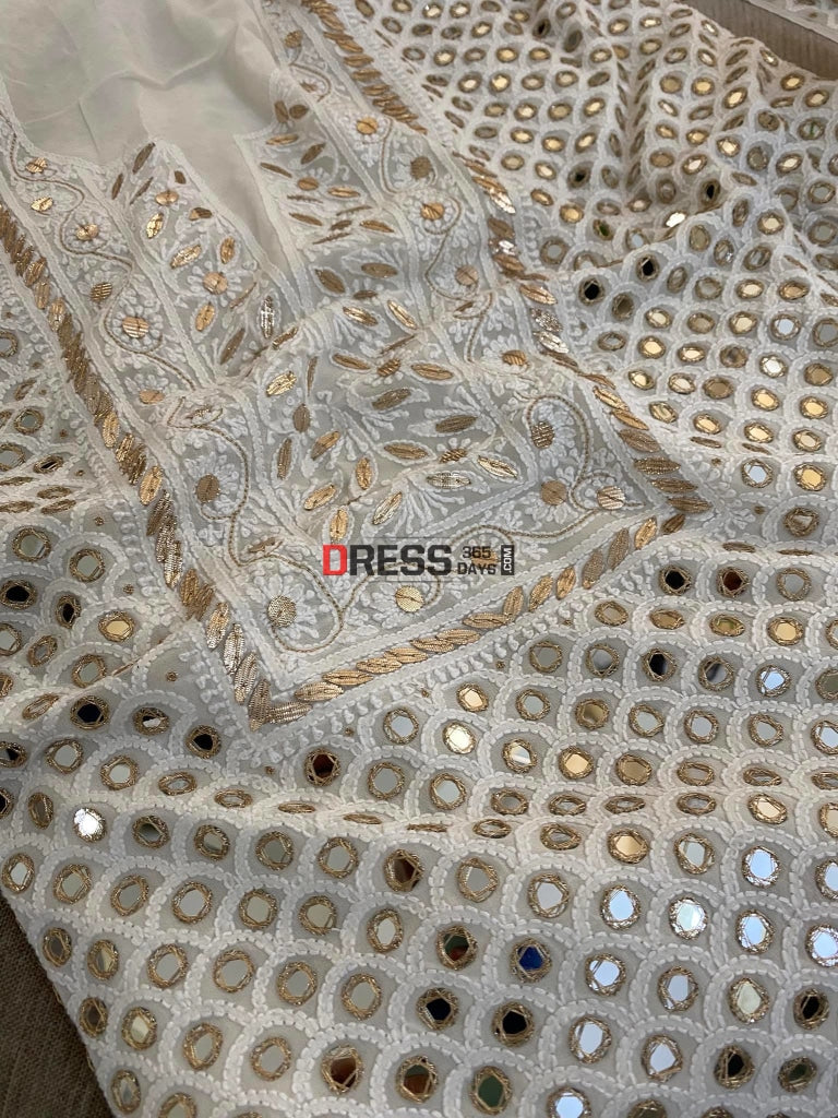 Neckline Ivory Mirror Chikankari Suit Suits