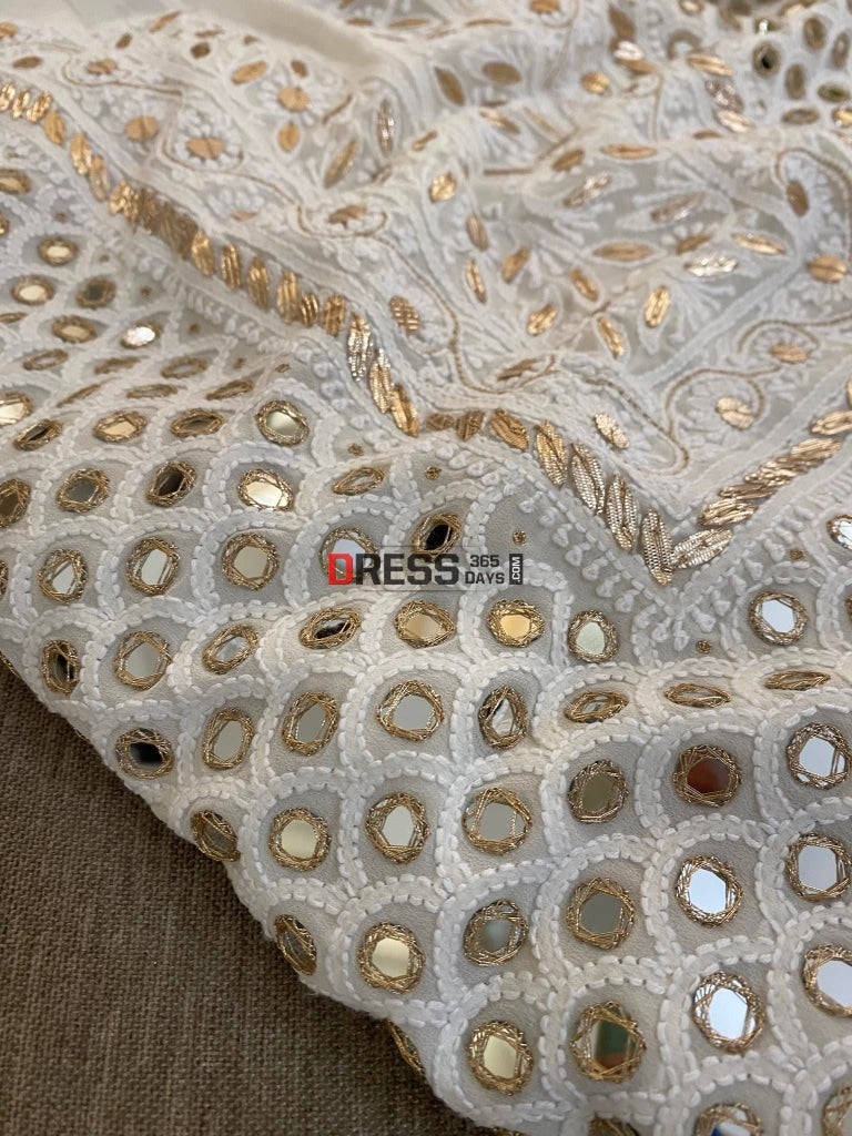 Neckline Ivory Mirror Chikankari Suit Suits