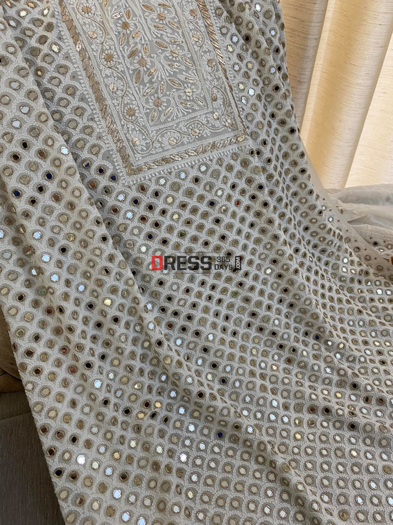 Neckline Ivory Mirror Chikankari Suit Suits