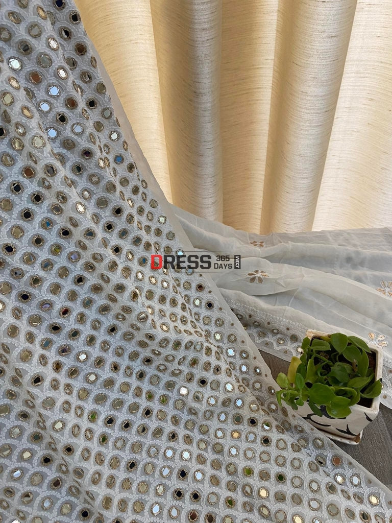 Neckline Ivory Mirror Chikankari Suit Suits