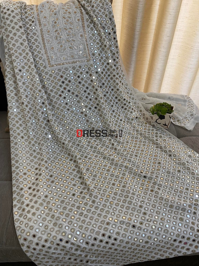 Neckline Ivory Mirror Chikankari Suit Suits