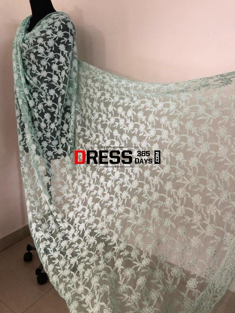 Net Fabric Chikankari Mukaish Dupatta