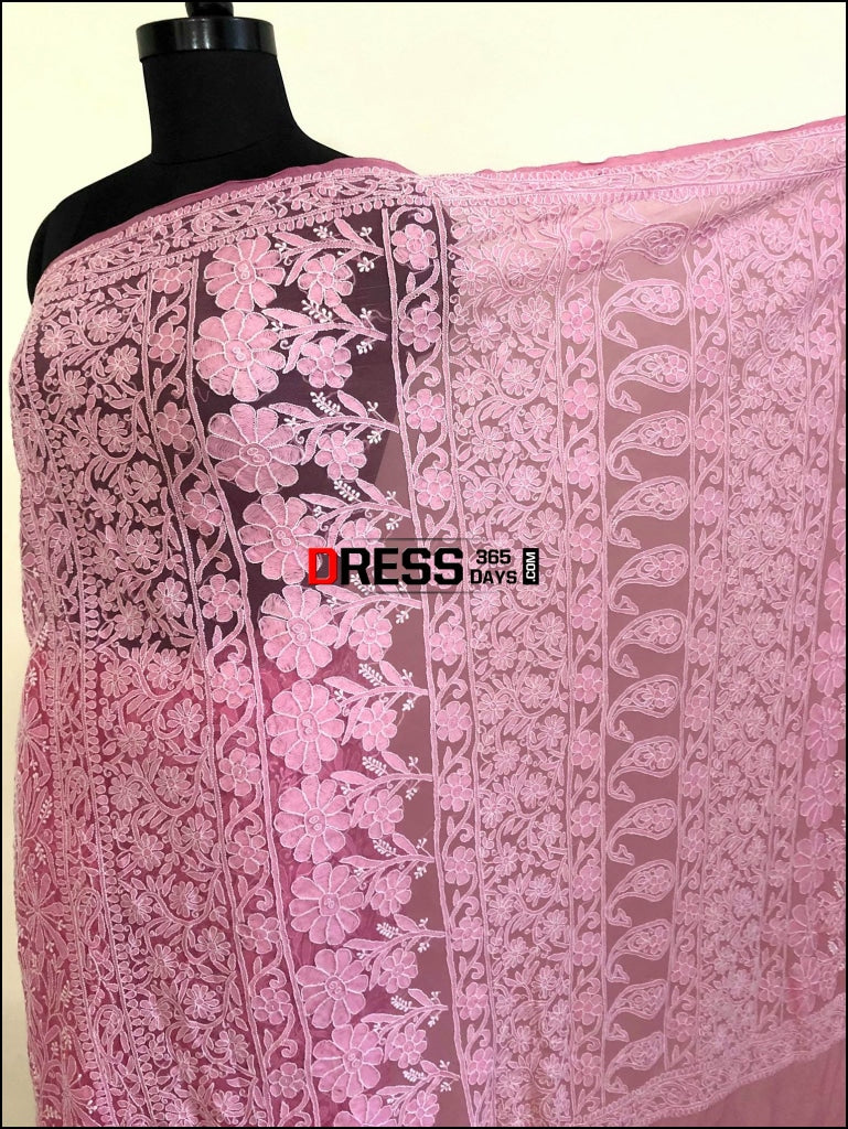 Net Fabric Lucknow Chikankari Saree Saree