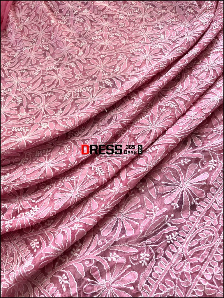 Net Fabric Lucknow Chikankari Saree Saree