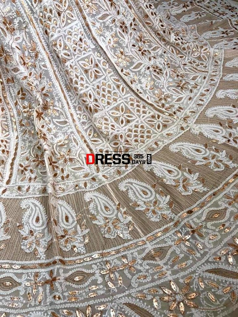 Off White Gota Patti Chikankari Lehenga Skirt (Only Skirt)