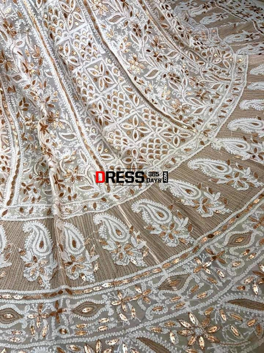 Off White Gota Patti Chikankari Lehenga Skirt (Only Skirt)