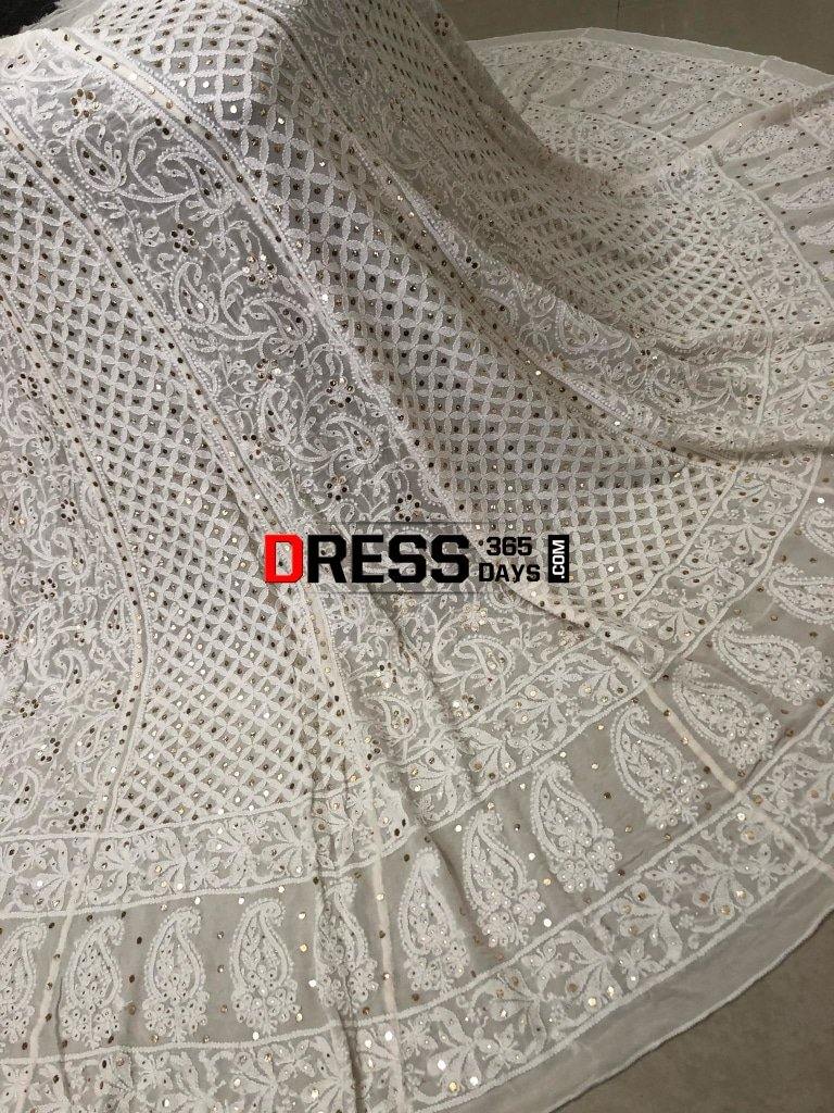 Off White Mukaish Chikankari Lehenga Skirt