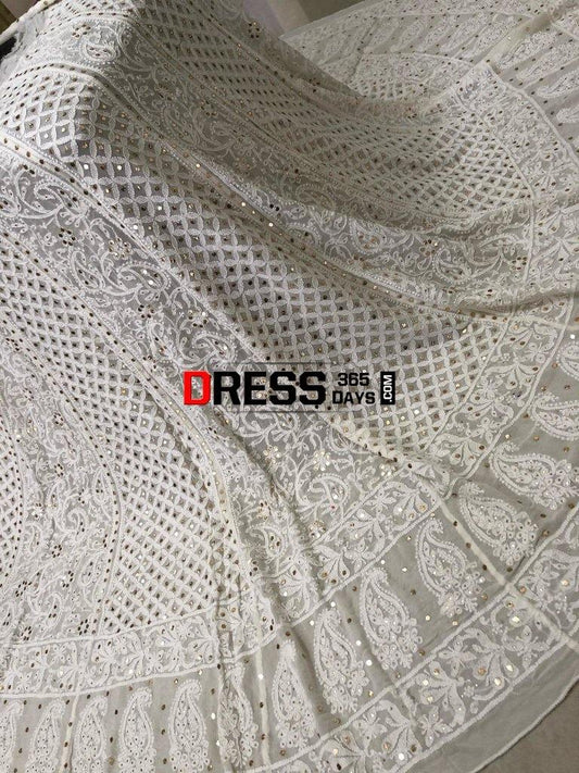 Off White Mukaish Chikankari Lehenga Skirt
