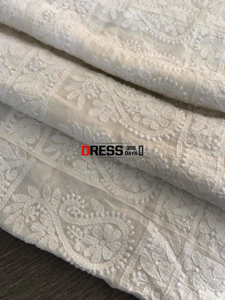 Off White Pure Georgette Anarkali Chikankari
