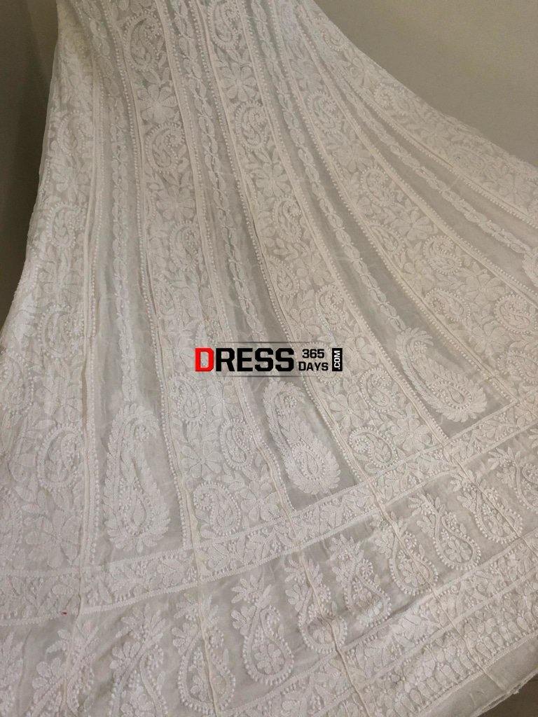 Off White Pure Georgette Anarkali Chikankari