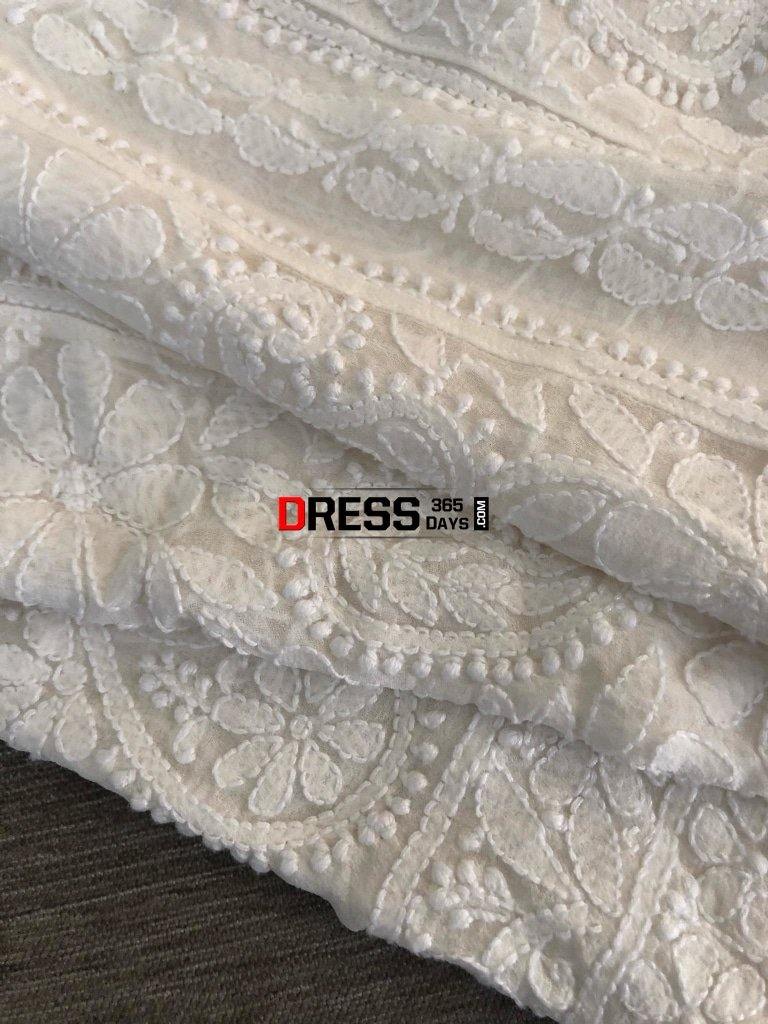 Off White Pure Georgette Anarkali Chikankari
