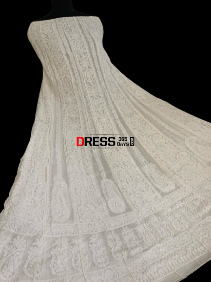 Ivory Pure Georgette Lucknowi Anarkali Suit - Dress365days