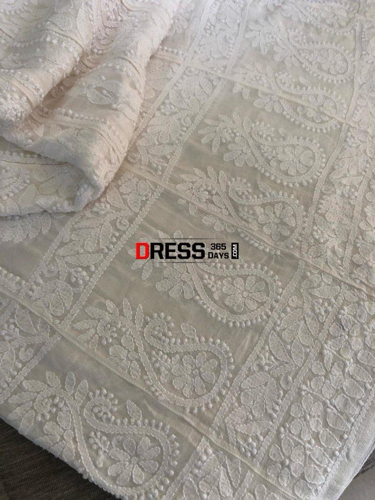 Off White Pure Georgette Anarkali Chikankari