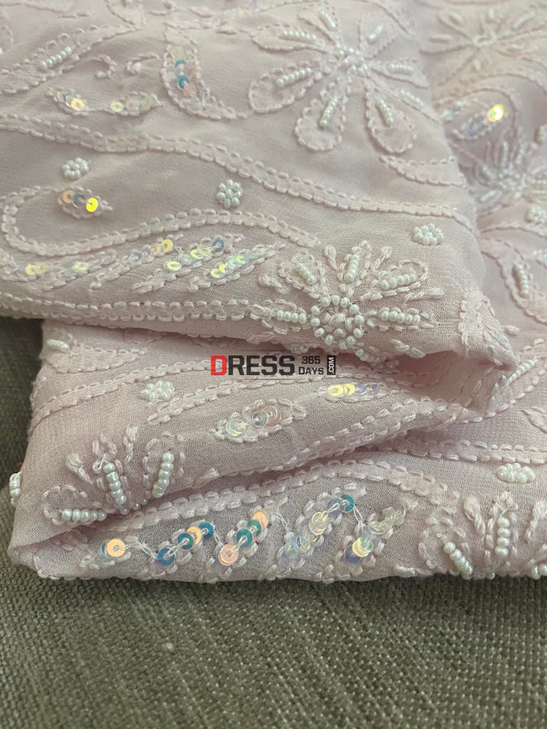 Old Rose Pink Chikankari & Pearl Kurta Dupatta Set Suits