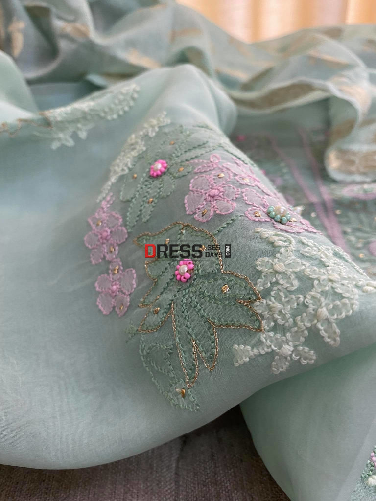Olive Green Organza Banarasi Dupatta Kurta Chikankari Suits